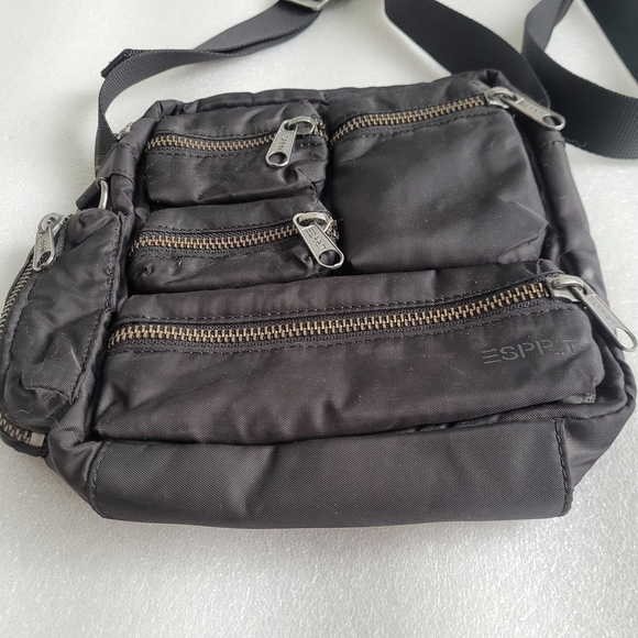 Y2K Esprit Nylon Crossbody Utility Bag Techwear Multi Zipper Pocket Black - Picture 3 of 14
